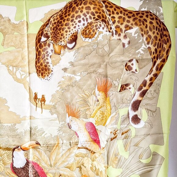 Salvatore Ferragamo Panther Parrot Print Scarf Silk Hand Rolled - Picture 6 of 10